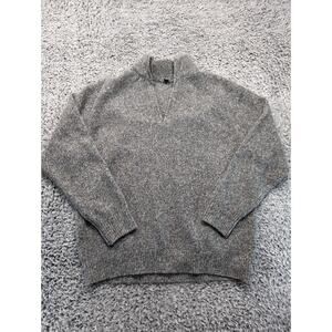 Uniqlo Sweater Mens 2XL Gray Wool Knit Mock Neck Quarter Zip Preppy Classiccore